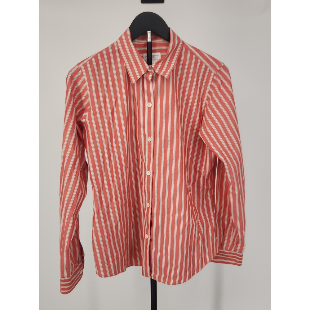 Liz Claiborne Lizsport Non-Iron Striped Button Down Shirt Red White Women 6